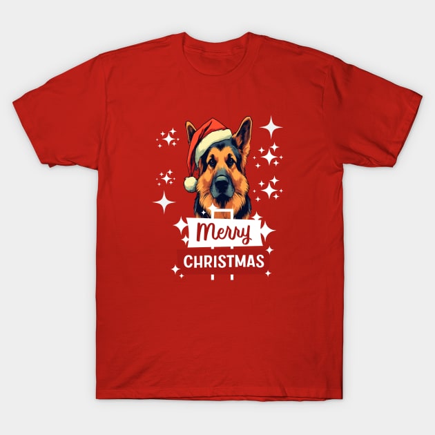 German Shepherd Merry Christmas T-Shirt by Binsy